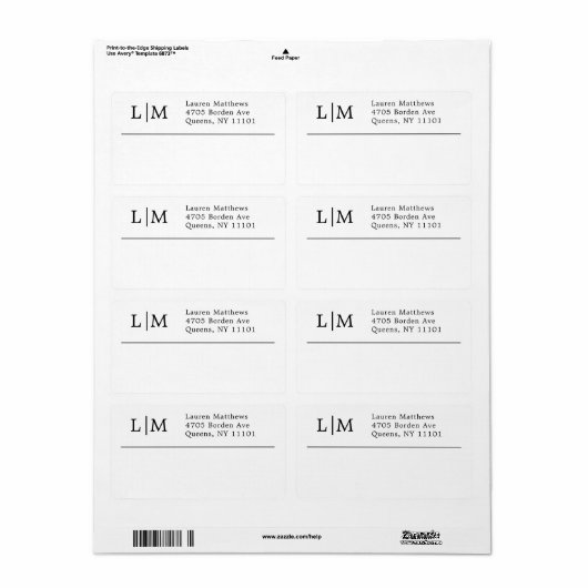 Étiquette Monogramme Livraison d'affaires noir et blanc (Feuille entière)