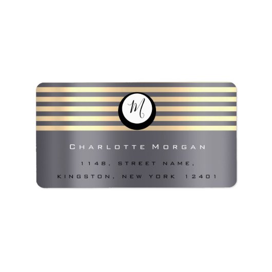 Étiquette Monogramme Lux Gris Champaigne Or RSVP Stripes (Devant)