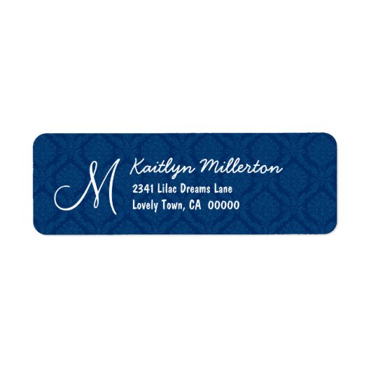 Étiquette Monogramme M Mariage V608 DarkBlue Damask (Devant)