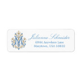 Étiquette Monogramme marial catholique bleu et or (Devant)