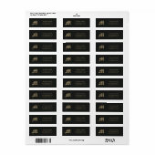 Étiquette Monogramme minimal élégant Ornate Black Gold (Feuille entière)