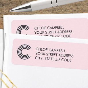 Étiquette Monogramme minimaliste moderne gris rose