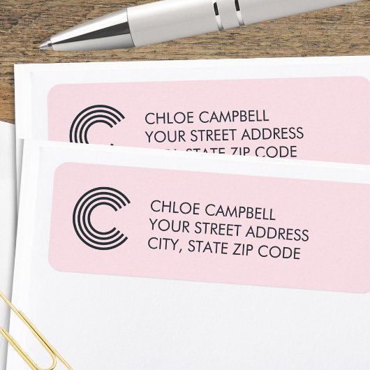 Étiquette Monogramme minimaliste moderne gris rose