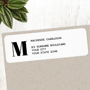 Étiquette Monogramme moderne Adresse de retour initiale