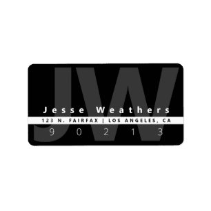Étiquette Monogramme moderne   Black White & Grey Address