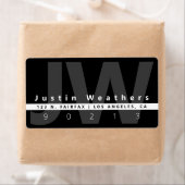 Étiquette Monogramme moderne | Black White & Grey Address (En situation)