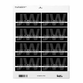 Étiquette Monogramme moderne | Black White & Grey Address (Feuille entière)
