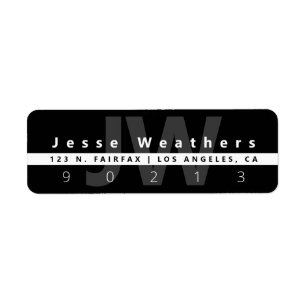 Étiquette Monogramme moderne Black White & Grey Address