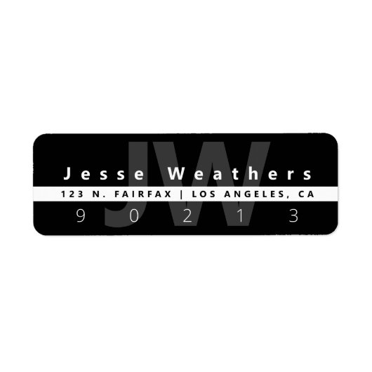 Étiquette Monogramme moderne | Black White & Grey Address (Devant)