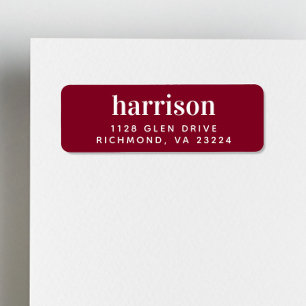 Étiquette Monogramme moderne Bourgogne rouge Adresse de reto