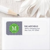Étiquette Monogramme moderne Chevron Marine et Vert (En situation)