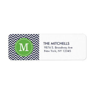 Étiquette Monogramme moderne Chevron Marine et Vert
