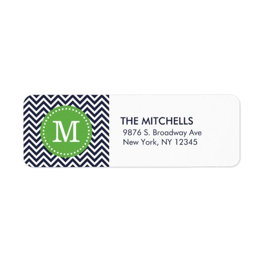 Étiquette Monogramme moderne Chevron Marine et Vert (Devant)