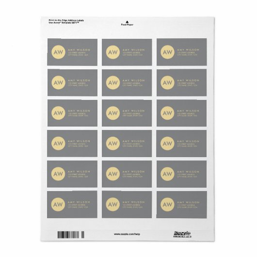 Étiquette Monogramme moderne gris clair & crème Adresse (Feuille entière)