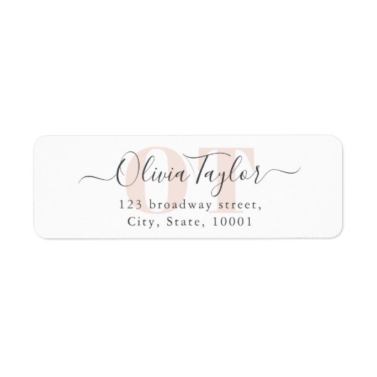 Étiquette Monogramme moderne Script rose Adresse de retour (Devant)