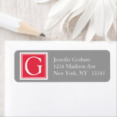 Étiquette Monogramme moderne simple gris rouge (En situation)