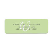 Étiquette Monogramme Moderne Uni Vert Clair Blanc Script (Devant)