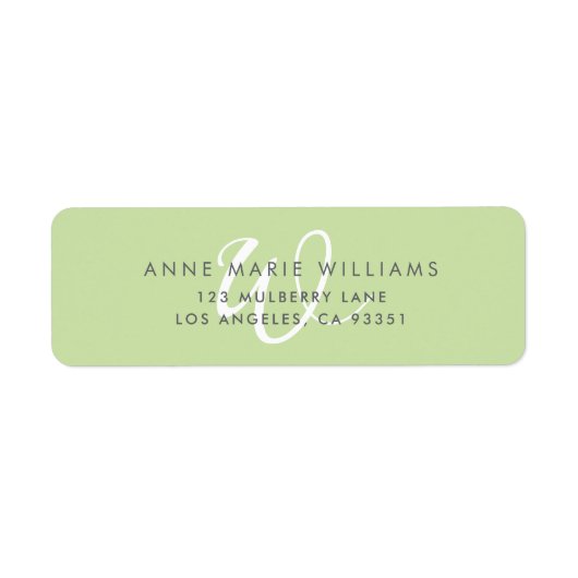 Étiquette Monogramme Moderne Uni Vert Clair Blanc Script (Devant)