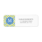 Étiquette Monogramme Motif Ikat bleu vert (Devant)
