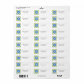 Étiquette Monogramme Motif Ikat bleu vert (Feuille entière)