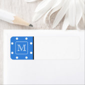 Étiquette Monogramme Motif Polka bleu et blanc. Personnalisé (En situation)