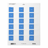 Étiquette Monogramme Motif Polka bleu et blanc. Personnalisé (Feuille entière)