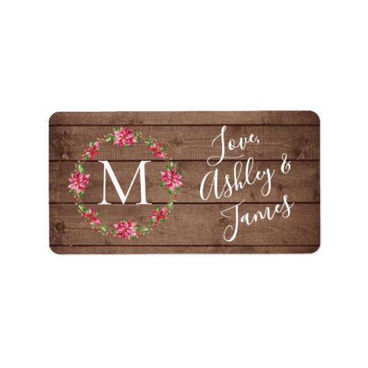 Étiquette Monogramme Noël Wreath Script Grange Bois Cadeau (Devant)