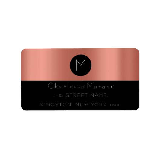 Étiquette Monogramme noir blanc Rose cuivre minimal Lux RSVP (Devant)