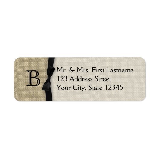 Étiquette Monogramme noir Cravate et Burlap (Devant)