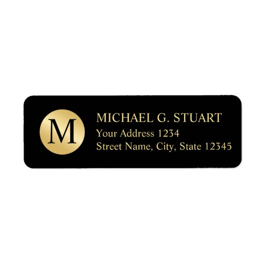 Étiquette Monogramme noir et or élégant (Devant)