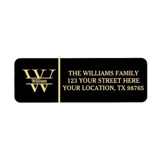 Étiquette Monogramme noir et or | Script initial élégant (Devant)
