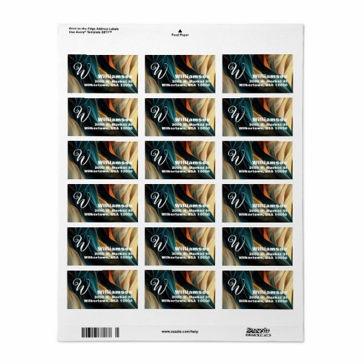 Étiquette Monogramme, nom, adresse Abstraite (Feuille entière)