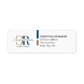 Étiquette Monogramme or bleu simple moderne (Devant)