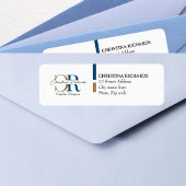 Étiquette Monogramme or bleu simple moderne