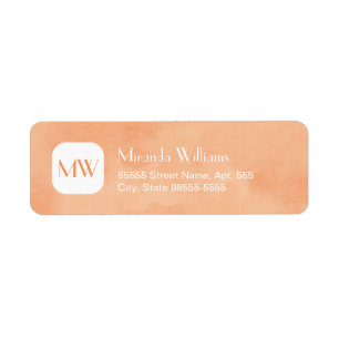 Étiquette Monogramme orange de Pêche simple et chic avec nom