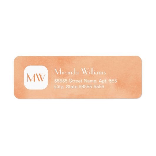 Étiquette Monogramme orange de Pêche simple et chic avec nom (Devant)