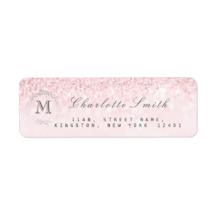 Étiquette Monogramme Parties scintillant argent bonbon rose