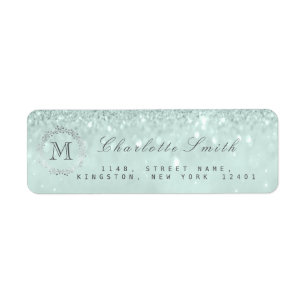 Étiquette Monogramme Parties scintillant Argent Tiffany Grey