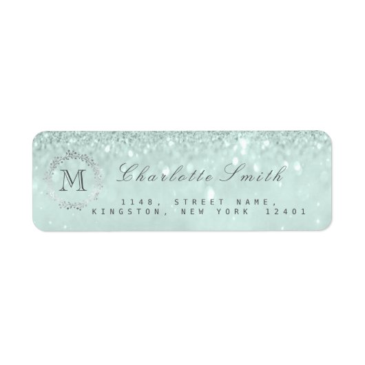 Étiquette Monogramme Parties scintillant Argent Tiffany Grey (Devant)