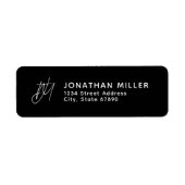 Étiquette Monogramme personnalisé Adresse noire et blanche (Devant)