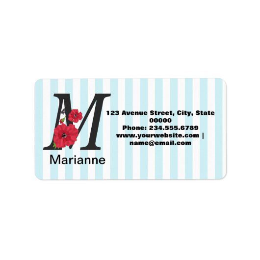 Étiquette monogramme personnalisé modifiable Mtext rouge fle (Devant)