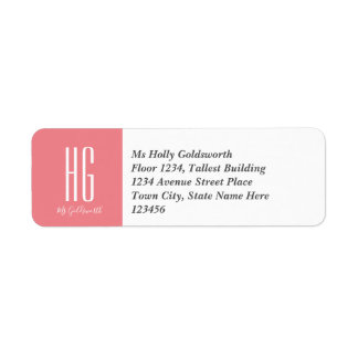 Étiquette Monogramme personnalisé rose corail