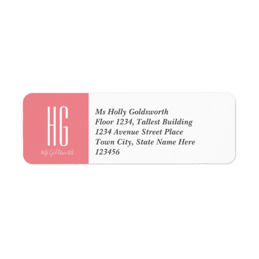 Étiquette Monogramme personnalisé rose corail (Devant)