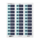 Étiquette Monogramme Pois de marine et turquoise (Feuille entière)