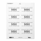 Étiquette Monogramme Professionnel Moderne Texte Noir sur Fo (Feuille entière)