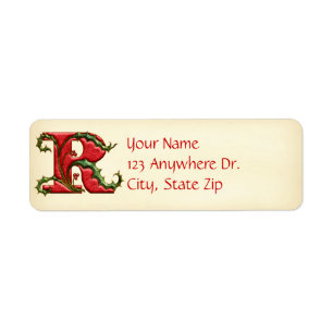 Étiquette Monogramme R de houx de Noël