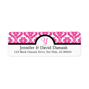 Étiquette Monogramme rose chaud Y Mariage damassé