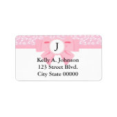 Étiquette Monogramme rose en ruban avec impression florale (Devant)