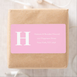 Étiquette Monogramme rose simple et élégant Retour initial