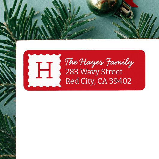 Étiquette Monogramme rouge moderne personnalisé Adresse de r
